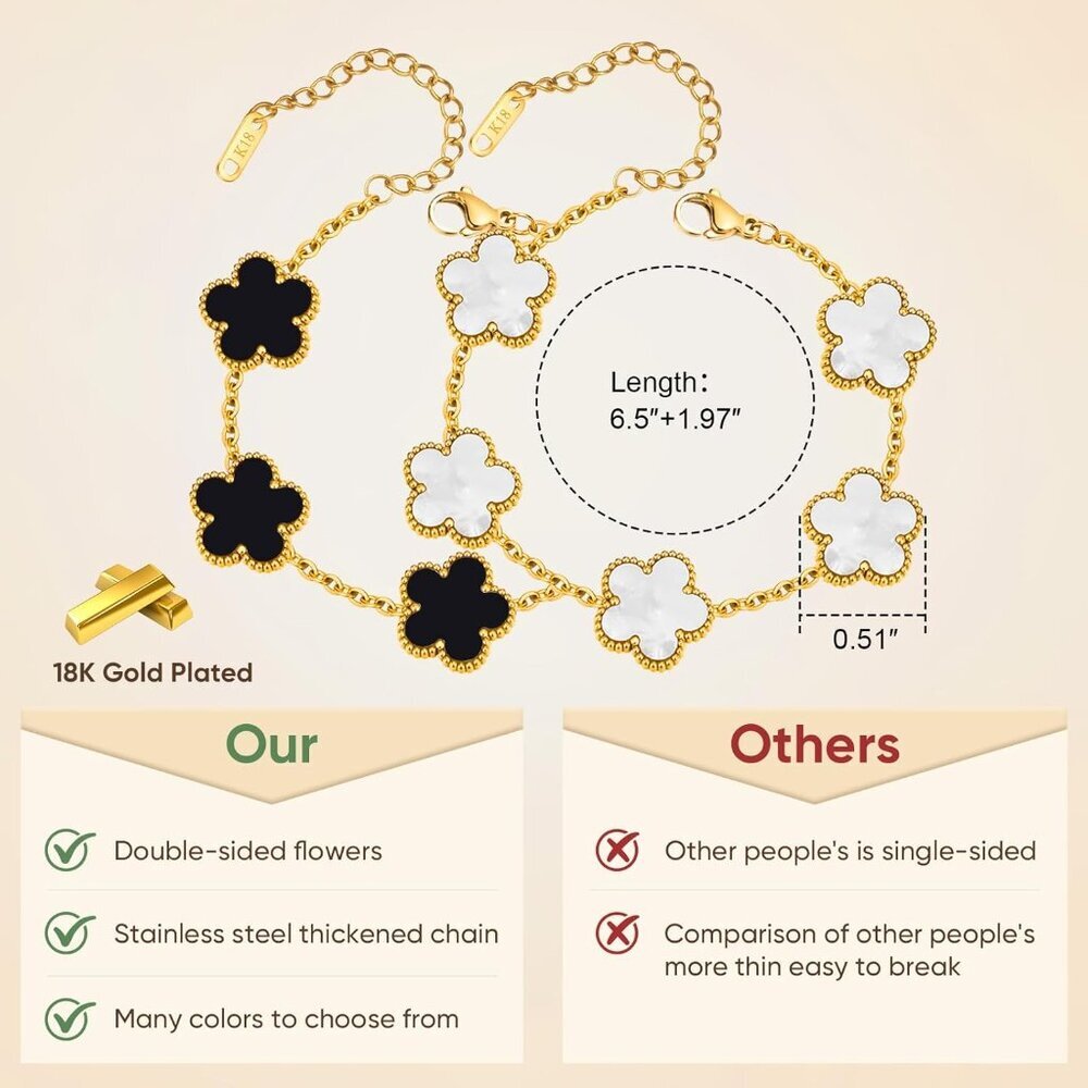 Women Gold Bracelets Jewelry Set - 18K Gold Plated Floral Bracelets,Stainless St - Picture 6 of 6